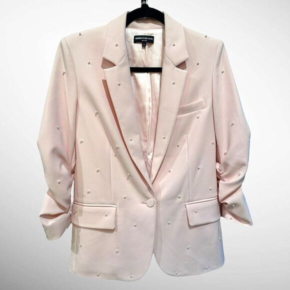 Generation Love Nadia Faux Pearl-Embellished Blazer in Magenta Size XS - Picture 1 of 12